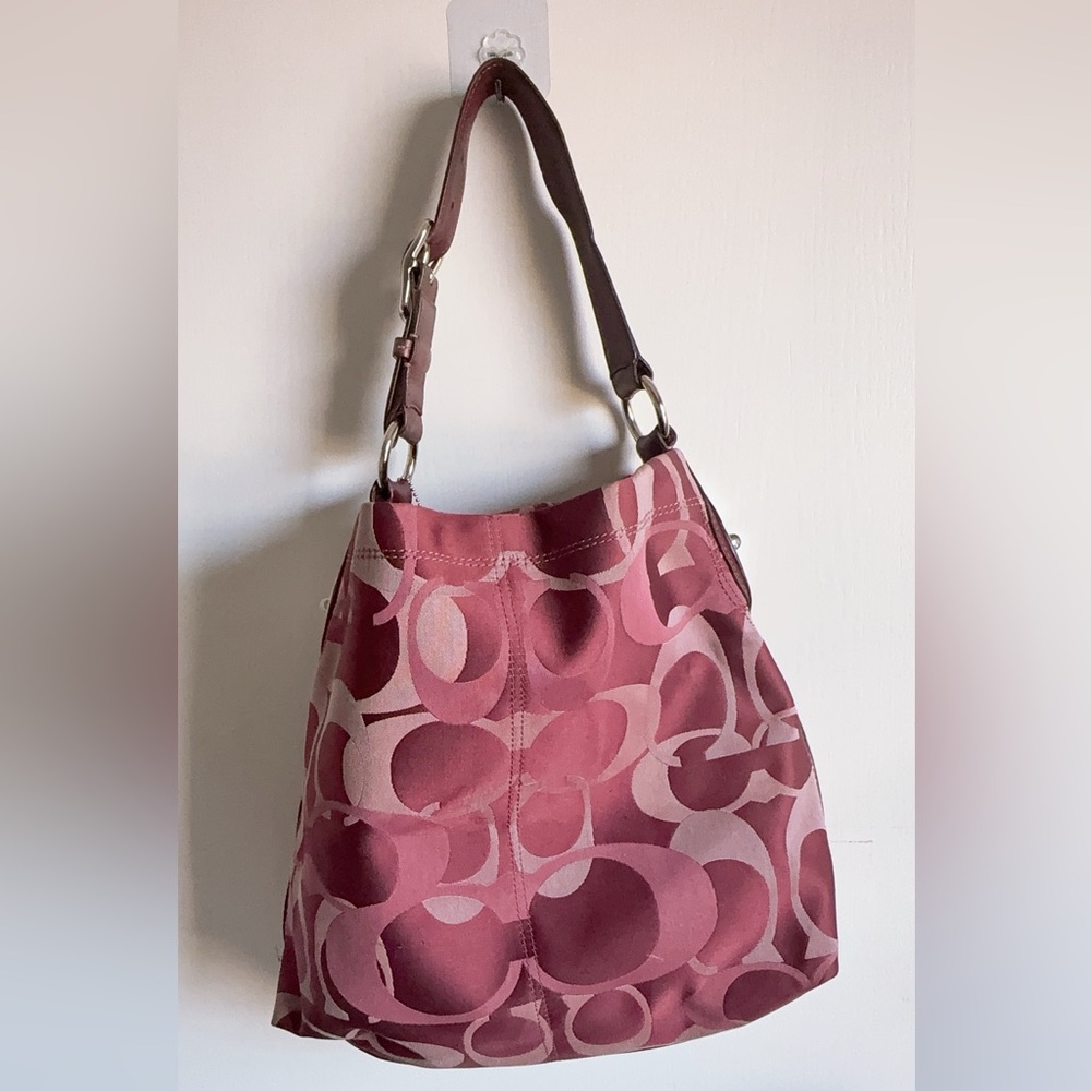 Coach Signature Hobo Shoulder Bag in Pink and Burgundy - Picture 6 of 16
